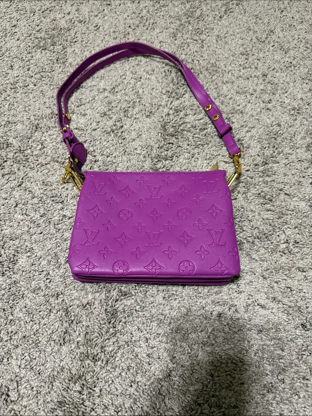 Inspired Fuchsia Monogram Embossed Shoulder Bag with Gold Hardware